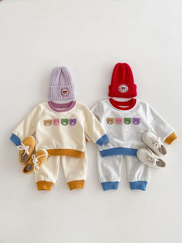 Kids Baby Boys Girls Casual Cute Cartoon Color Matching Long Sleeve Sweatshirts Trousers Sets