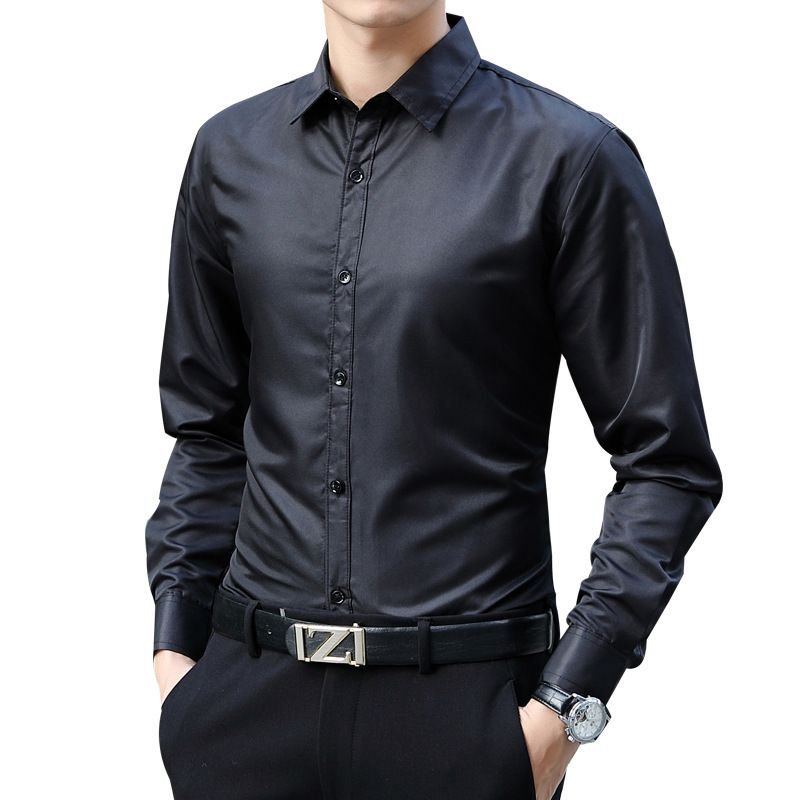 Men Fashion Casual Solid Color Long Sleeve Shirt Top