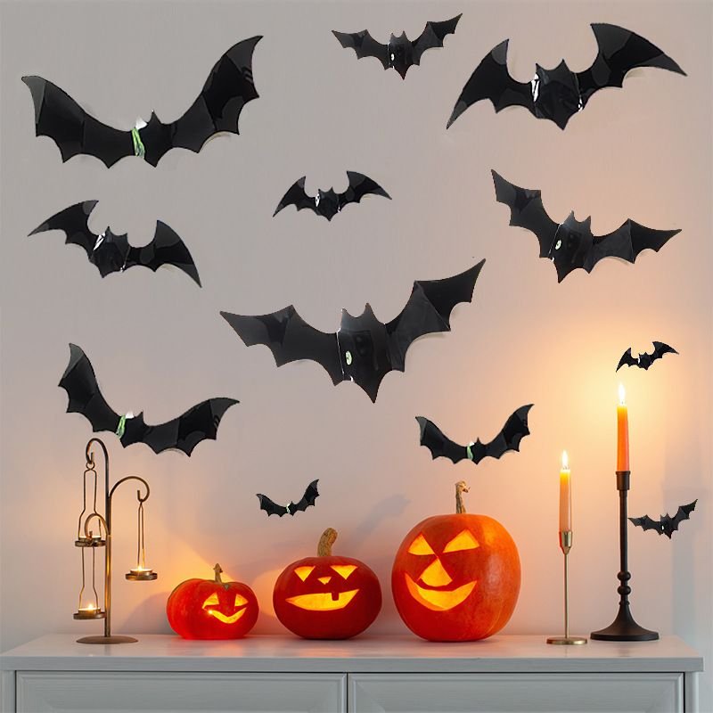 Halloween 12Pcs Big Bat 3D Stereo Cartoon Stickers Decorative Layout Wall Stickers