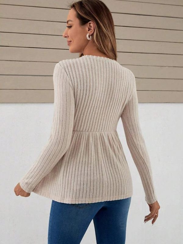 Pregnant Women Fashion Solid Color Round Neck Long Sleeve Top