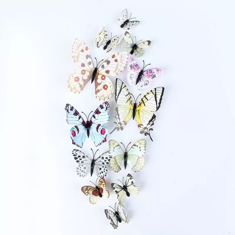 Cartoon Creative Single-Layer Simulation Three-Dimensional Butterfly Home Wall Decoration 12-Set