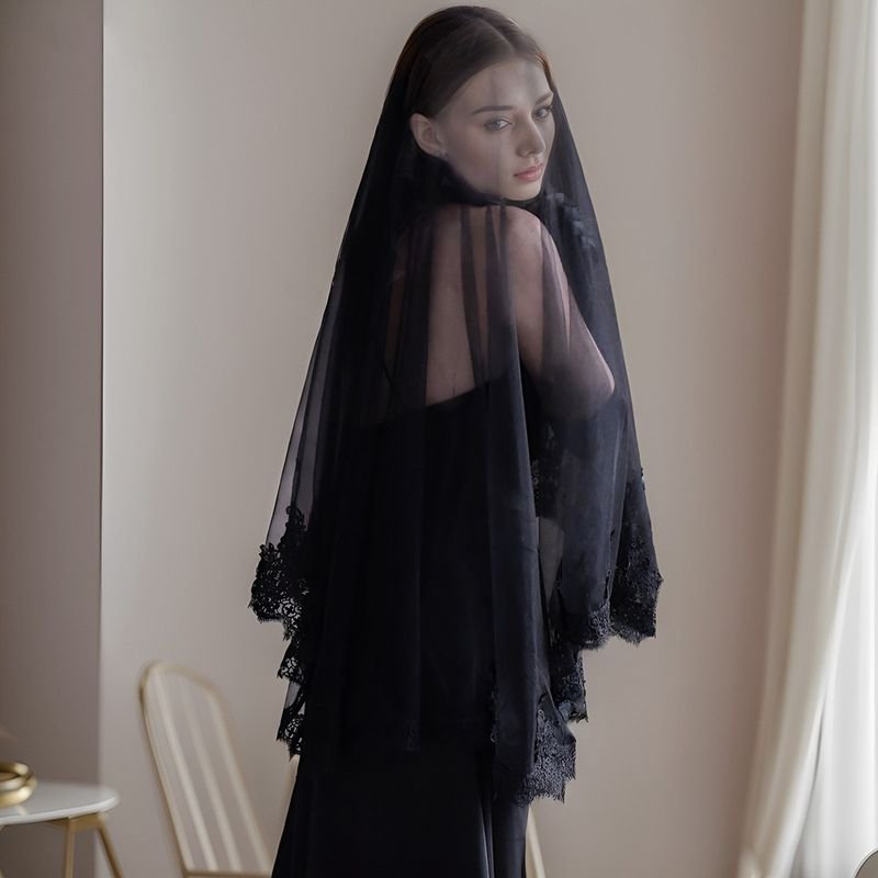 Gothic Halloween Women Black Lace Bridal Veil