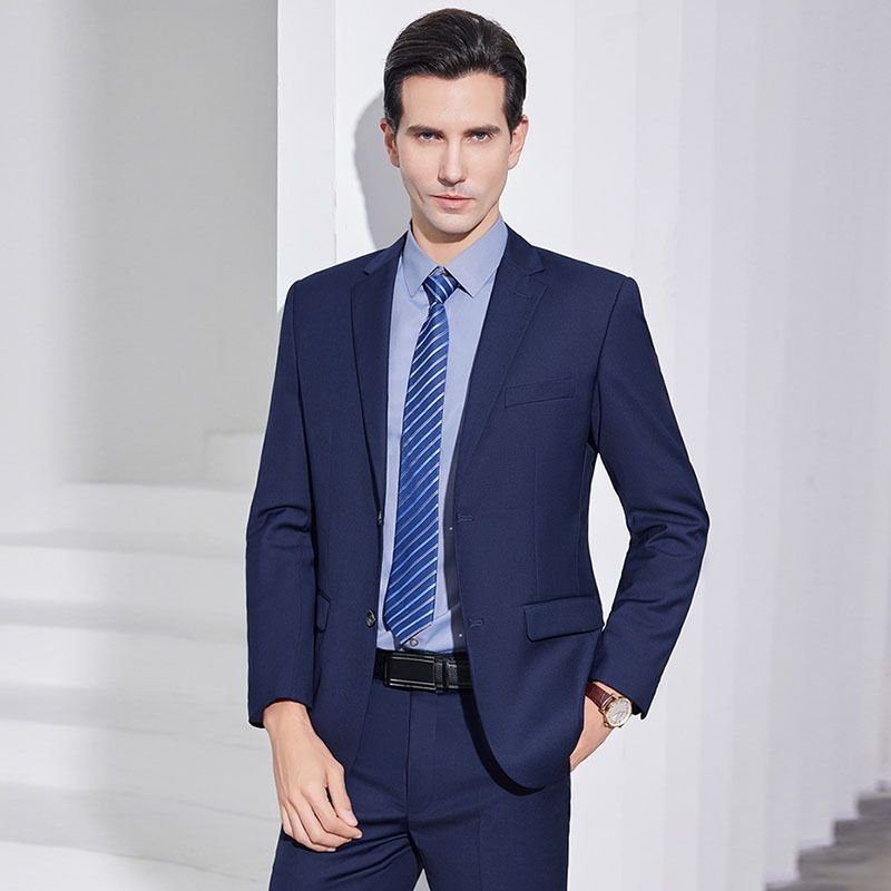 Men Fashion Business Office Solid Color Long Sleeve Lapel Suit Pants Plus Size Sets