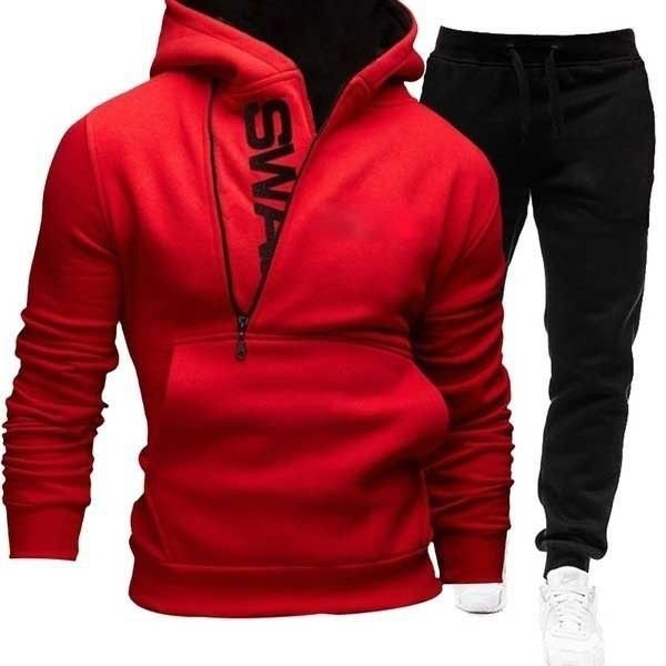 Men Casual Sports Alphabet Print Plus Size Long Sleeve Turtle Neck Hoodies Trousers Sets