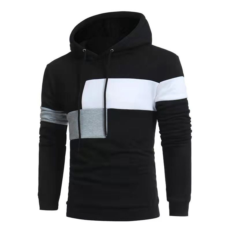 Men Fashion Color Blocking Pullover Fleece-Lined Casual Sports Hoodie Custom