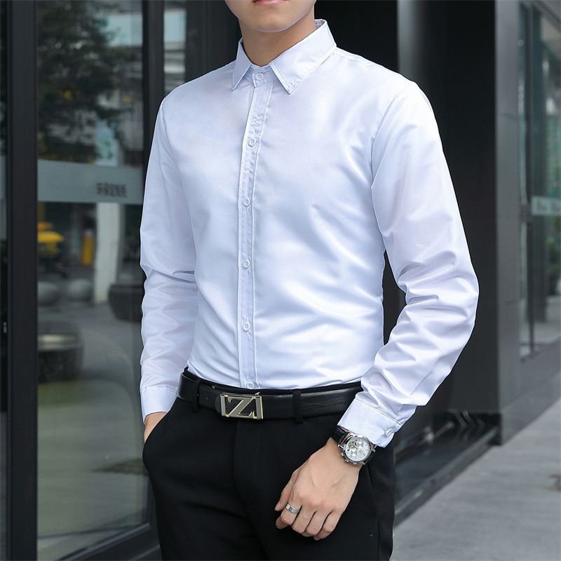 Men Fashion Casual Solid Color Long Sleeve Shirt Top