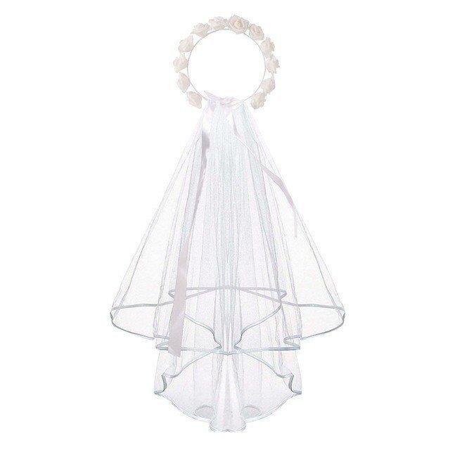 Bridal Garland Veil White Rose Bachelorette Party Garland Veil