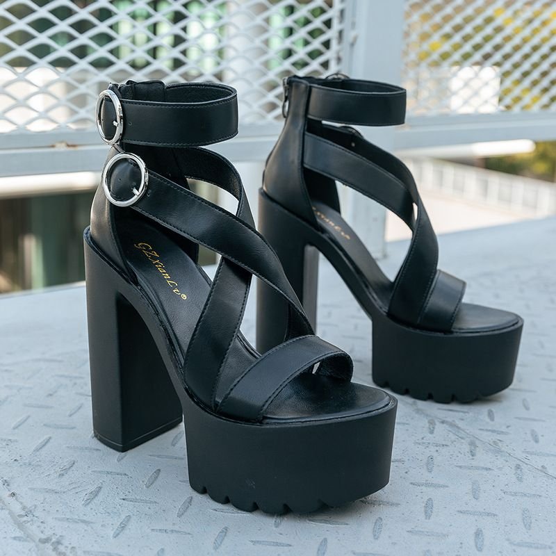 Women Fashion Plus Size Platform Crossover Strap High Heeled Sandals