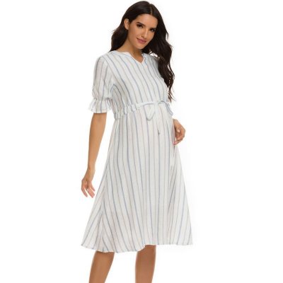 Fashion Casual Stripe Lace-Up Dress For Pregnant Women