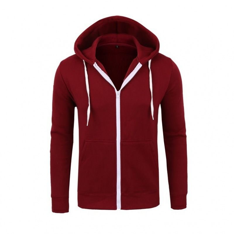 Fashion Casual Zipper Men Solid Color Sports Hoodie Custom