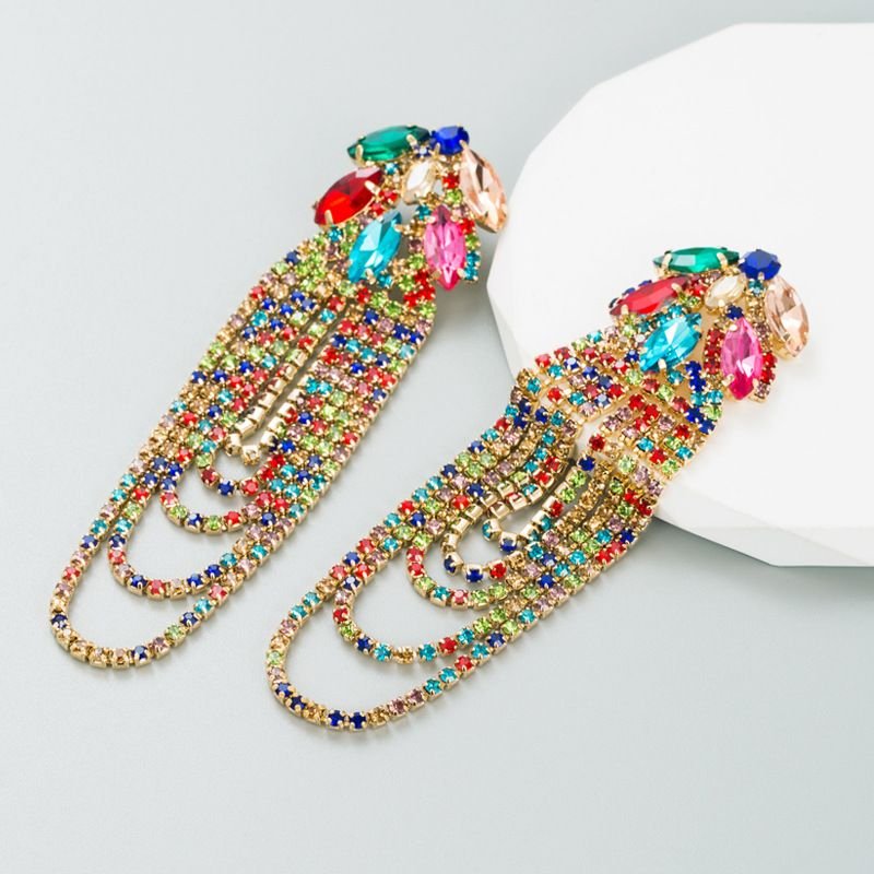 Fashion Exaggerated Alloy Rhinestone Tassel Earrings