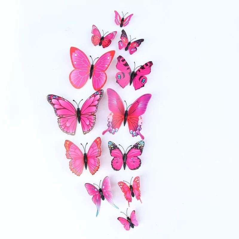 Cartoon Creative Single-Layer Simulation Three-Dimensional Butterfly Home Wall Decoration 12-Set