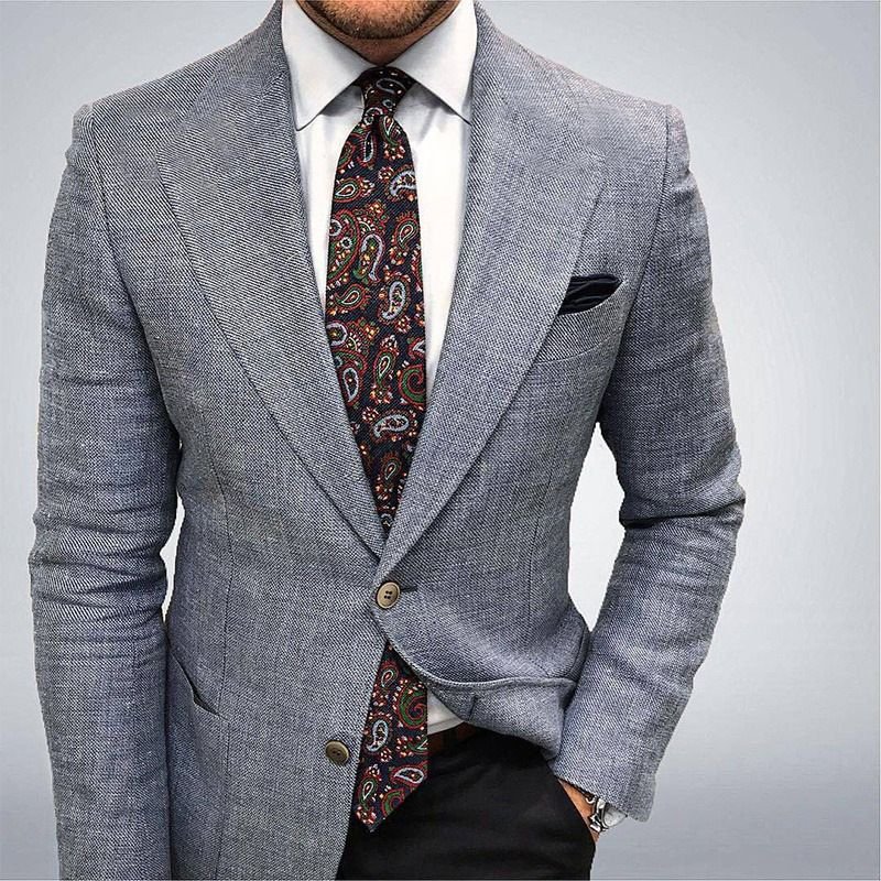 Men Spring Autumn Fashion Casual Commuter Stripe Plaid Long Sleeve Lapel Blazer